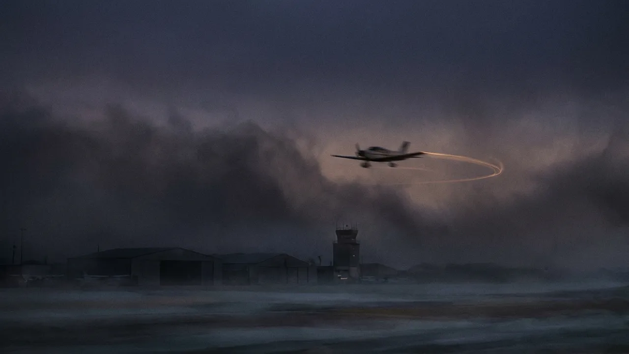 Plane circling fog