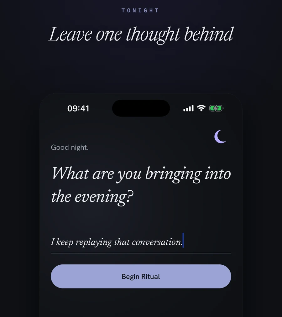 The One Thought screen in Tonight: a single line, and a button that begins the ritual